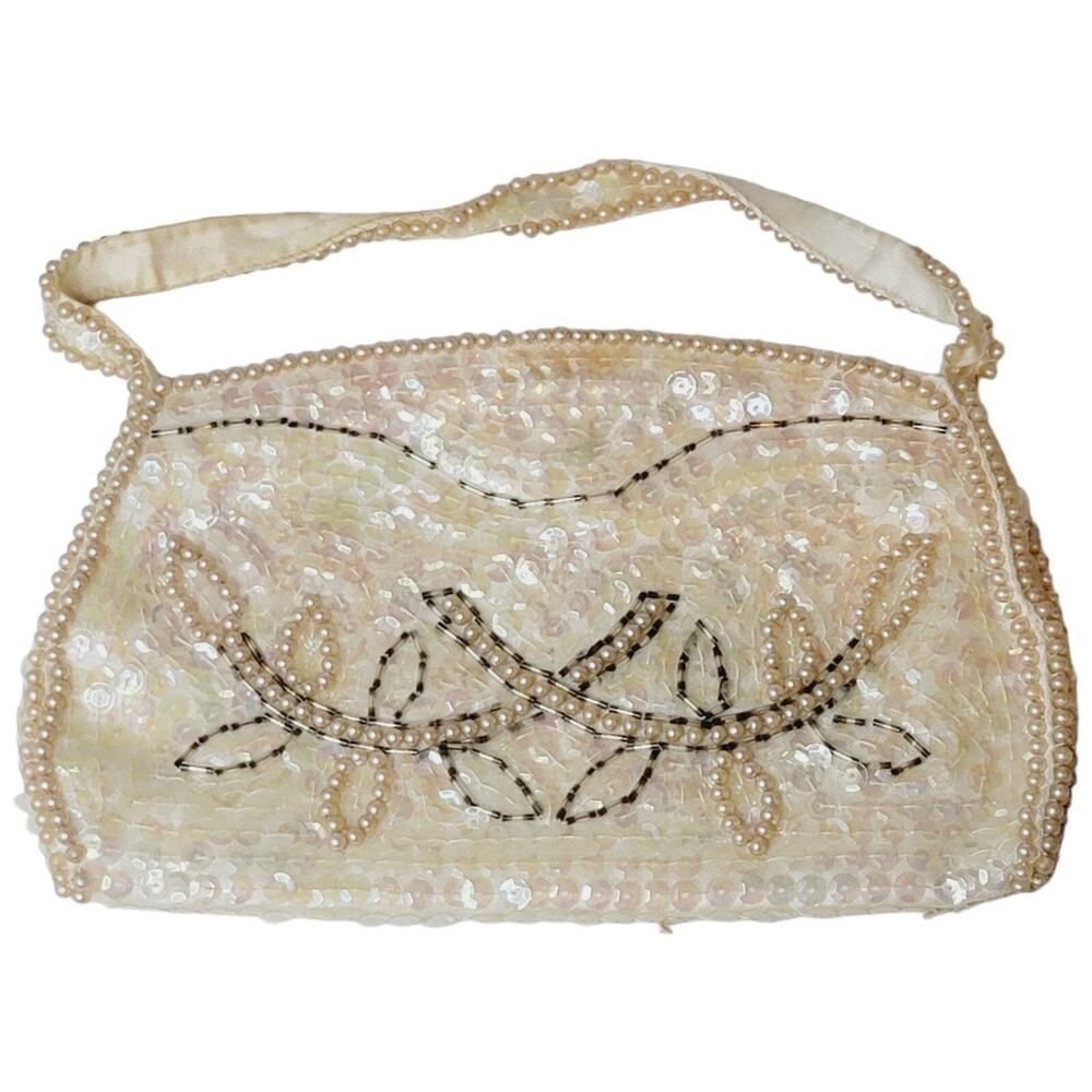 Vintage La Regale Sequin And Faux Pearl Clutch